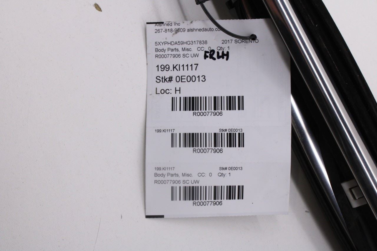 16-20 KIA Sorento EX FR LH Door Run Channel w/ Belt Outer and Inner Weatherstrip - Alshned Auto Parts