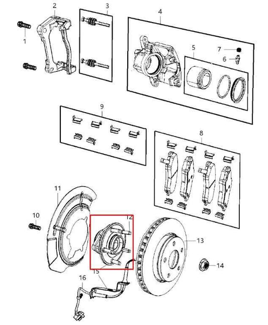 11-2018 Jeep Wrangler Unlimited Front Right Wheel Hub Bearing 52060398AE *ReaD* - Alshned Auto Parts