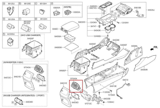 15-20 Kia Sorento EX Center Console Rear Back Panel Air Vent Grille 97040-C6000 - Alshned Auto Parts