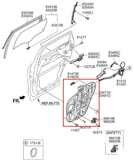 15-20 Kia Sorento EX Rear Left Side Door Window Regulator w/ Carrier and Motor - Alshned Auto Parts