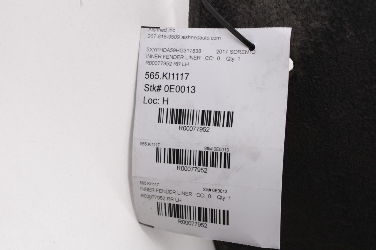 2015-2018 Kia Sorento EX Rear Left Driver Side Wheelhouse Liner Splash Shield - Alshned Auto Parts