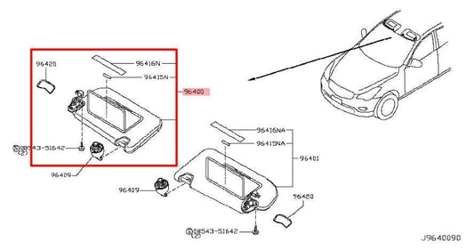 2014-17 Infiniti QX50 Front Passenger Right Side Sun Visor w/ Illuminated Mirror - Alshned Auto Parts