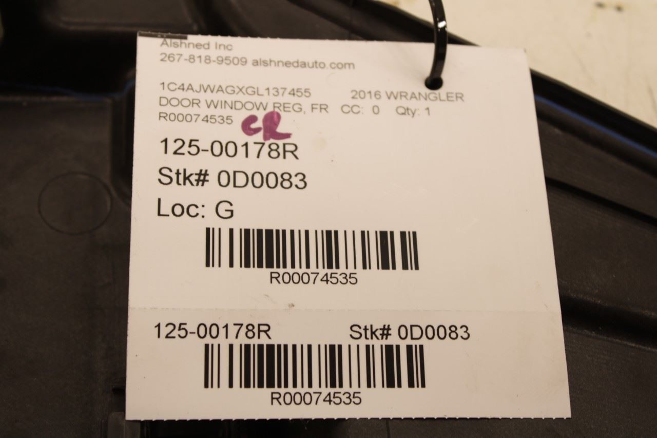 07-18 Jeep Wrangler Sport 2dr Front Right Door Window Regulator w/ Carrier *ReaD - Alshned Auto Parts