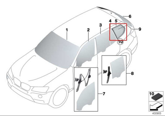 201117 BMW X3 xDrive28i Rear Left Side Quarter Window Glass 51377205627 *ReaD* - Alshned Auto Parts