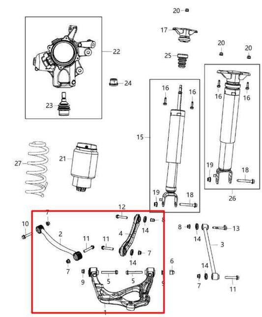 15-22 Jeep Grand Cherokee Overland 4WD Rear Suspension Left Side Control Arm Set - Alshned Auto Parts