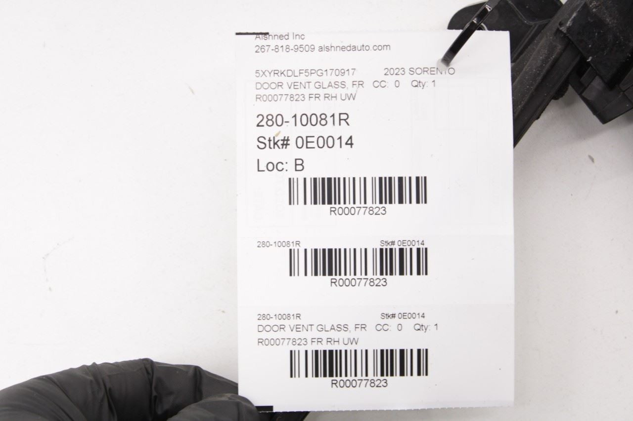 21-25 Kia Sorento XLine SX Prestige FR RH Door Fixed Vent Glass w/ Run Channel - Alshned Auto Parts