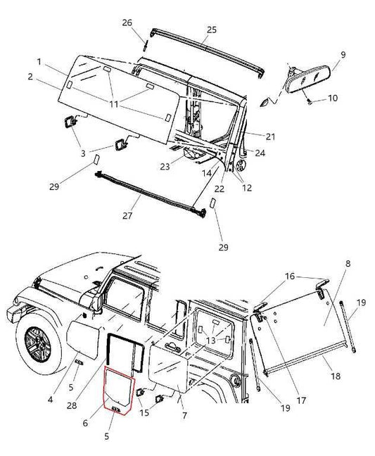 2007-2017 Jeep Wrangler Unlimited Sport Rear Left Door Window Glass 55395735AA - Alshned Auto Parts