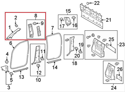 16-23 Toyota Tacoma Right and Left A-Pillar and Upper B-Pillar Trim 62211-04100 - Alshned Auto Parts
