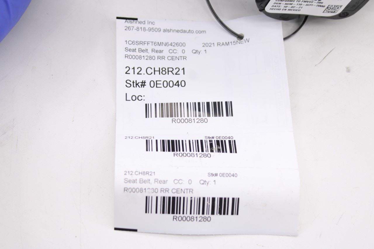 2019-25 Ram 1500 Big Horn Crew Cab 5.7L Rear Center 2nd Row Seat Belt Retractor - Alshned Auto Parts