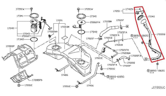 2014-2024 Infiniti Q50 Premium 3.0L Fuel Filler Neck Hose Tube Pipe 17221-4HA0A - Alshned Auto Parts