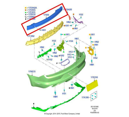 2015-2026 Ford Mustang Conv V6 Rear Bumper Reinforcement Impact Bar FR3Z-17906-A - Alshned Auto Parts