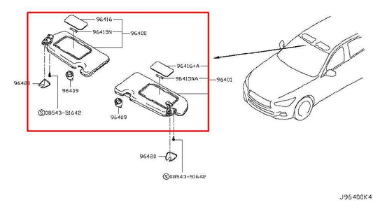 14-24 Infiniti Q50 Premium Front RH LH Side Sun Visor Set w/ Illuminated Mirror - Alshned Auto Parts