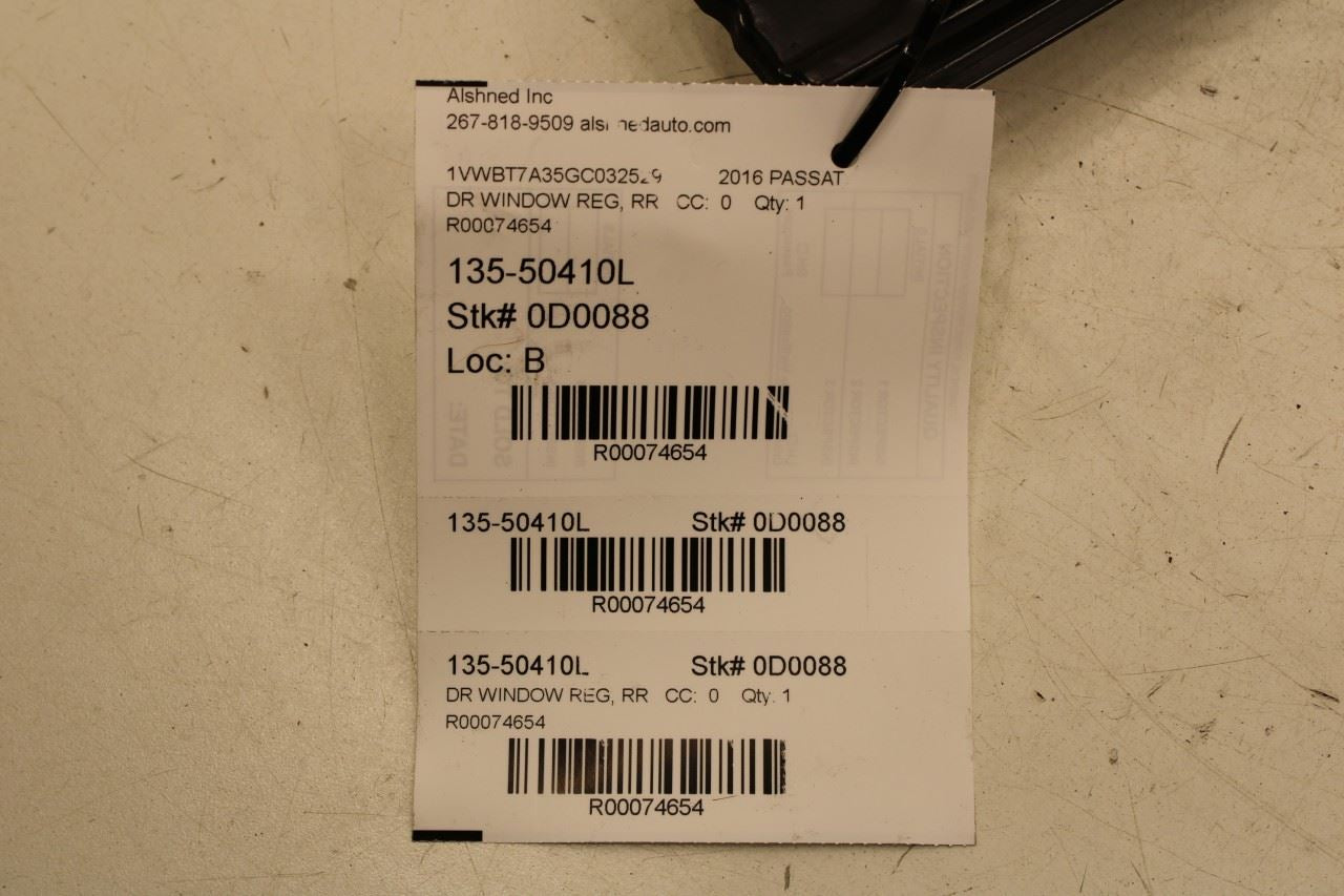 12-22 Volkswagen Passat SE Rear Left Driver Side Door Window Regulator w/ Motor - Alshned Auto Parts