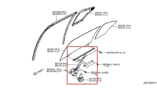 2014-2024 Infiniti Q50 Premium Rear Right Side Door Window Regulator w/ Motor - Alshned Auto Parts