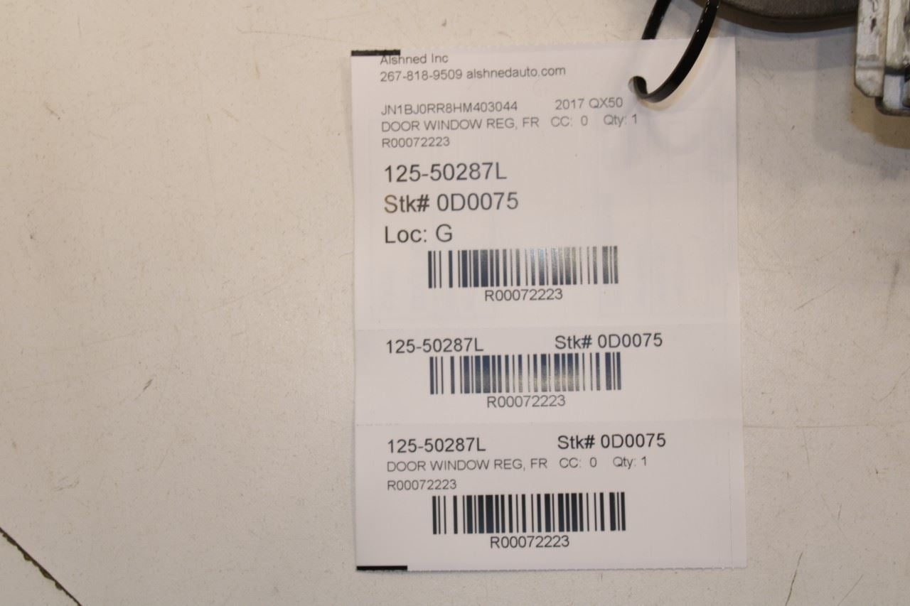 2014-2017 Infiniti QX50 Front Left Driver Door Window Regulator w/ Carrier Plate - Alshned Auto Parts