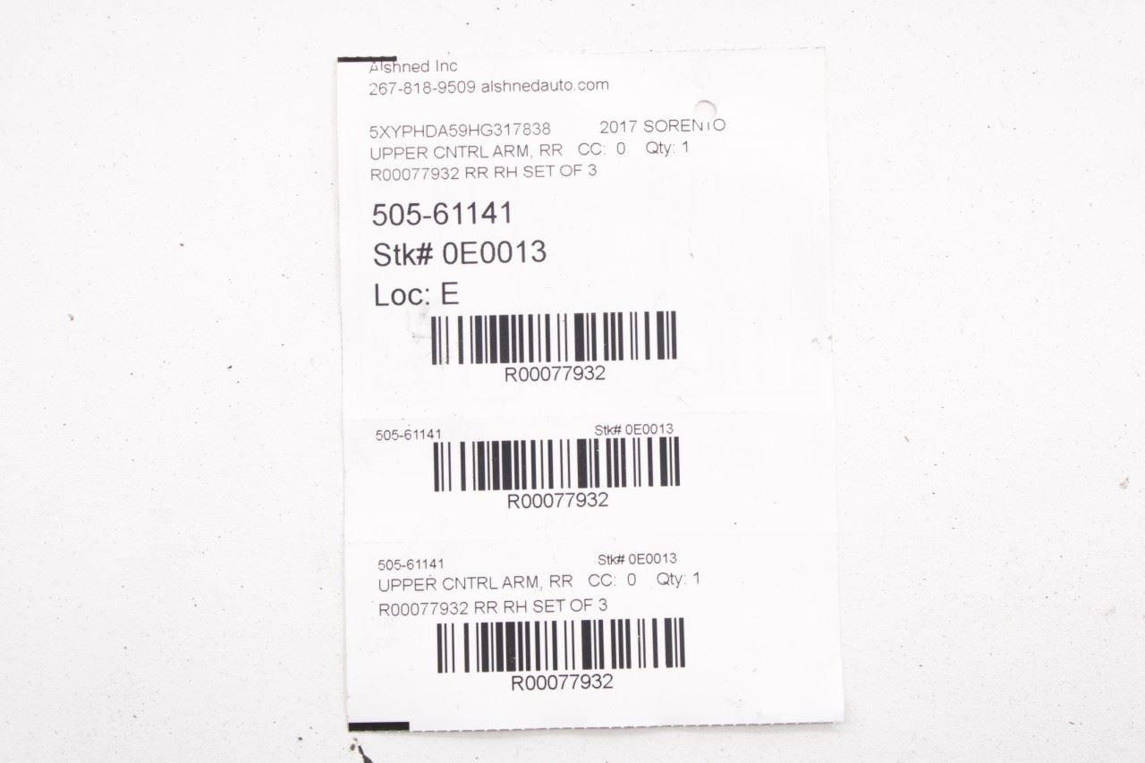 2015-20 Kia Sorento EX 3.3L Rear Right Side Upper and Lower Control Arm Set of 3 - Alshned Auto Parts