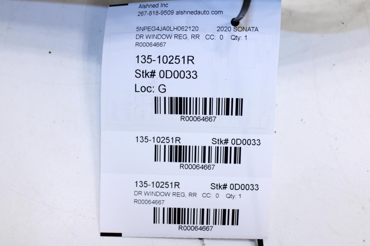 20-23 Hyundai Sonata SE Rear Right Door Window Regulator w/ Carrier 83481-L0000 - Alshned Auto Parts