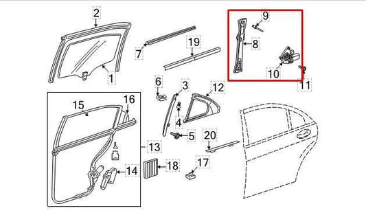 07-13 Mercedes-Benz S550 Rear Right Door Window Regulator w/ Motor 221-730-02-46 - Alshned Auto Parts
