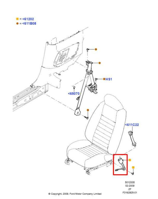 05-12 Ford Mustang Premium Conv V6 RWD Front Right and Left Seat Belt Buckle Set - Alshned Auto Parts