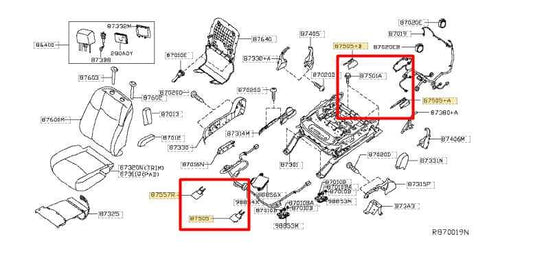 14-20 Infiniti QX60 Front RH Seat Track Frame End Cap Cover Set 87508-3JA0A OEM - Alshned Auto Parts