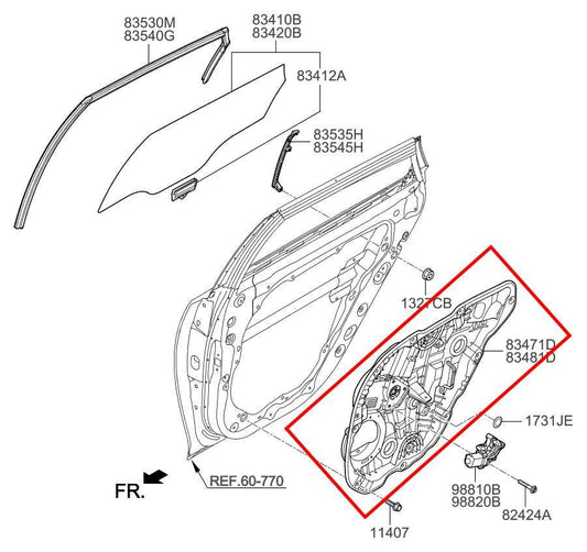 16-20 Kia Optima LX Rear Right Door Window Regulator w/ Carrier Plate 83481D5000 - Alshned Auto Parts