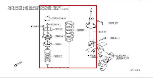 16-23 Infiniti Q50 Luxe RWD 3L RR LH Suspension Shock Strut Absorber E6210-4GA0D - Alshned Auto Parts