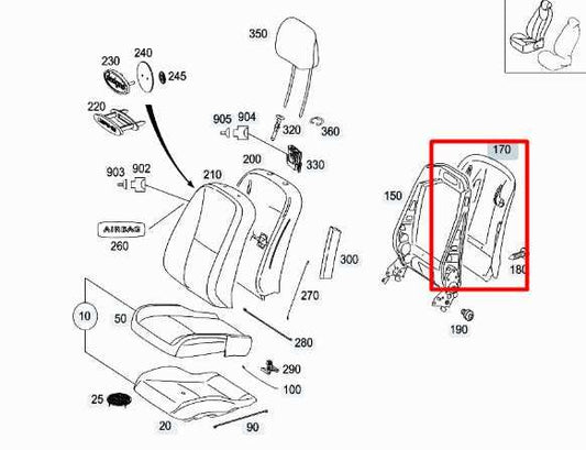 07-13 Mercedes-Benz S550 Front RH or LH Seat Back Panel Cover 221-910-13-39 OEM - Alshned Auto Parts