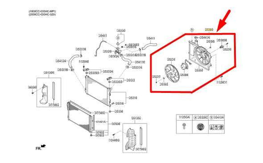2014-2016 Kia Forte LX 1.8L Radiator Cooling Fan Motor Assembly 253803X000 OEM - Alshned Auto Parts