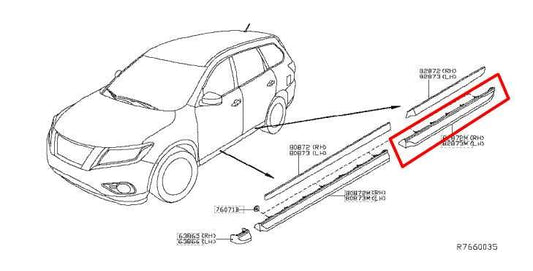 2015-2020 Nissan Pathfinder Rear Right Side Rocker Lower Molding 82876-9PB0A OEM - Alshned Auto Parts