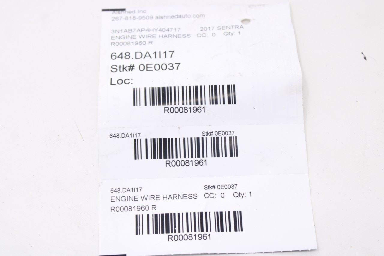 16-17 Nissan Sentra SV 1.8L FWD AT Engine Wire Wiring Harness 24011-4AF3A *ReaD*10