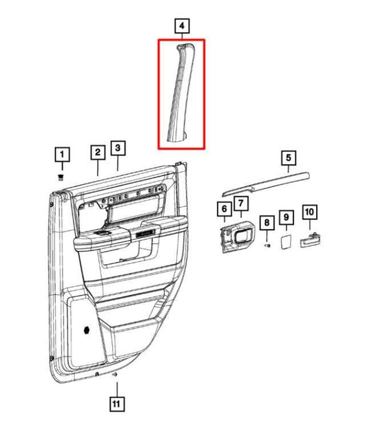 19-22 Ram 1500 Classic Crew Cab Rear RH and LH Door Glass Fixed Trim Cover Pair - Alshned Auto Parts