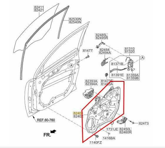2013-2015 Kia Sorento Front Left Door Window Regulator w/ Carrier 82401-1U001 - Alshned Auto Parts