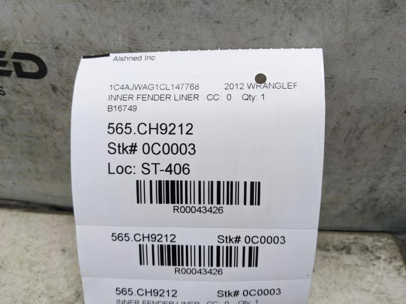 2007-18 Jeep Wrangler Sport Rear Right Side Wheelhouse Inner Liner Splash Shield12