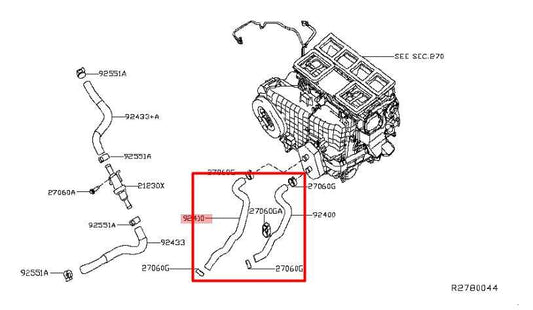13-19 Nissan Pathfinder SL 3.5L HVAC Heater Inlet and Outer Hose Tube Pipe Pair - Alshned Auto Parts