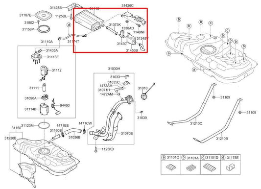 2011-17 Hyundai Veloster Fuel Vapor Evaporator Emission Canister 31410-2V500 OEM - Alshned Auto Parts