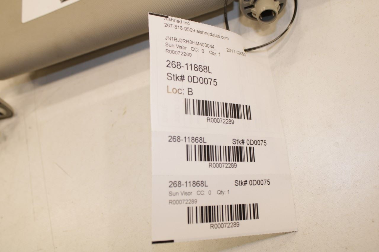 14-17 Infiniti QX50 3.7L Front Driver Left Side Sun Visor w/ Illuminated Mirror - Alshned Auto Parts