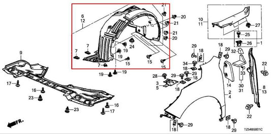 17-20 Acura MDX w/Technology Pkg Front Right Side Wheelhouse Liner Splash Shield - Alshned Auto Parts