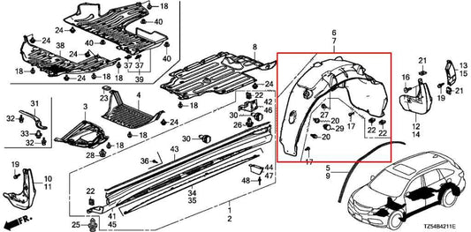 17-20 Acura MDX Advance Rear Right Wheelhouse Liner Splash Shield 74551-TZ5-A20 - Alshned Auto Parts