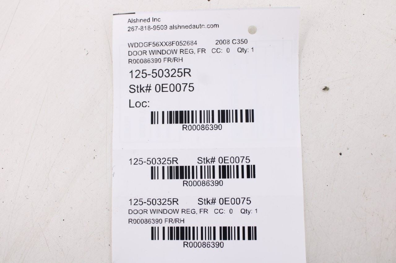 08-14 Mercedes-Benz C350 Sport FR RH Door Window Regulator w/ Carrier and Motor - Alshned Auto Parts