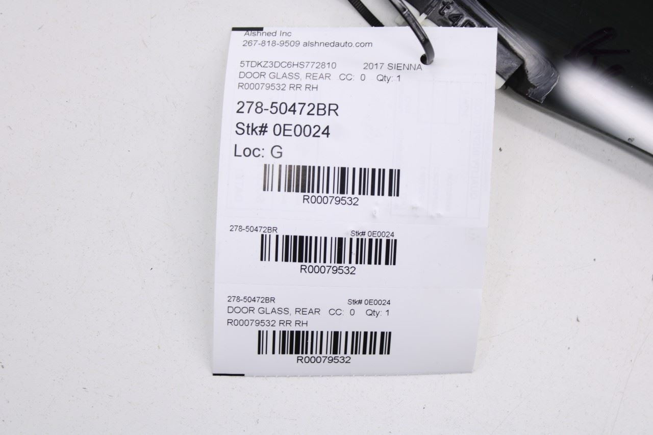 2011-20 Toyota Sienna LE Rear Right Passenger Side Door Window Glass 62750-08051 - Alshned Auto Parts