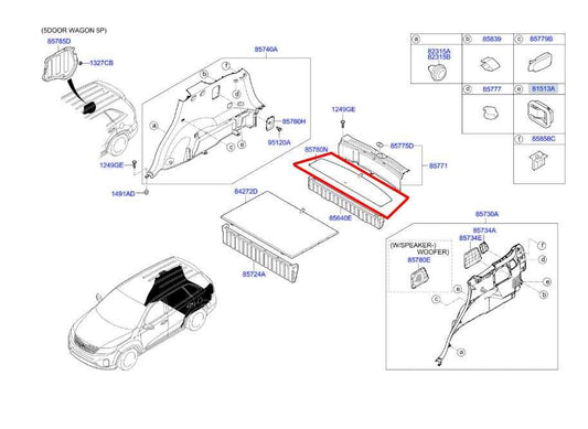 2013-2015 Kia Sorento EX Rearward Board Floor Luggage Cover 85720-2P610 OEM - Alshned Auto Parts