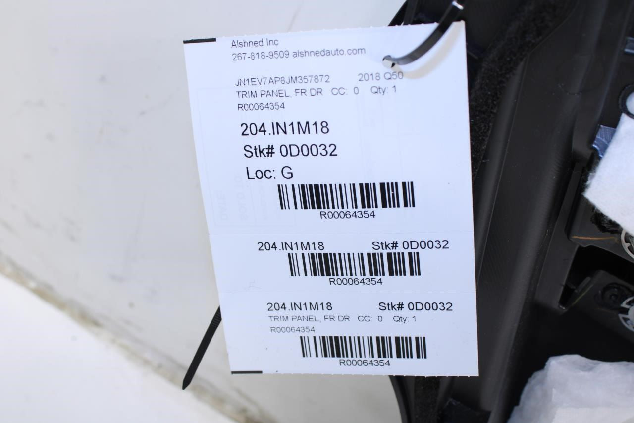 2014-21 Infiniti Q50 Luxe RWD Front Right Passenger Door Trim Panel 80900-4HH0A - Alshned Auto Parts