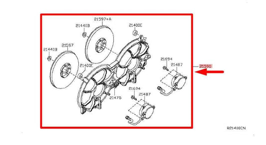 2007-12 Nissan Altima 2.5L Dual Radiator Cooling Fan Motor Assy 21481-JA000 OEM - Alshned Auto Parts
