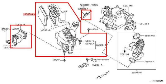 2014-17 Infiniti QX50 3.7L Left Air Intake Cleaner Assembly w/ Duct Tube *ReaD* - Alshned Auto Parts