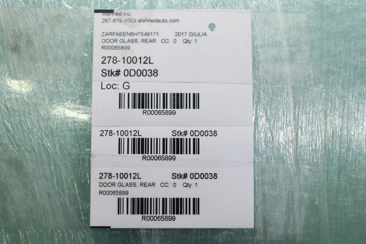 2017-2019 Alfa Romeo Giulia Ti AWD 2.0L Rear Left Side Door Window Glass R65899 - Alshned Auto Parts