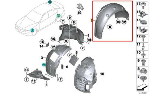 2015-16 BMW 435i Gran Coupe xDrive RR RH Fender Liner Splash Shield 51717260748 - Alshned Auto Parts
