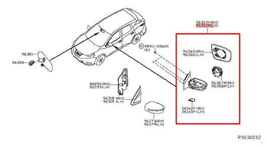 15-17 Nissan Murano Platinum 3.5L Driver Left Side Rear View Mirror 96302-5AA2C - Alshned Auto Parts