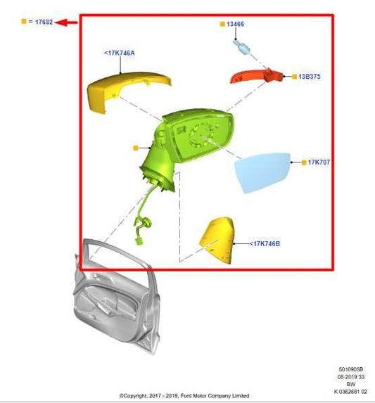 2018-2022 Ford EcoSport Right Passenger Side Rear View Mirror GN1Z-17682-Y OEM - Alshned Auto Parts