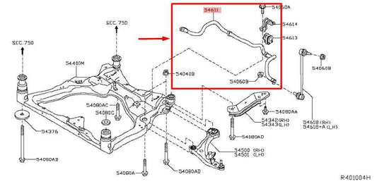 2013-20 Nissan Pathfinder SL FWD Front Stabilizer Sway Anti-Roll Bar 54611-3JA0B - Alshned Auto Parts