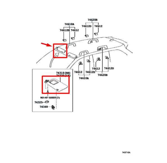 15-18 Toyota Highlander SE Front RH Sun Visor w/ Illuminated Mirror 743100E071A0 - Alshned Auto Parts